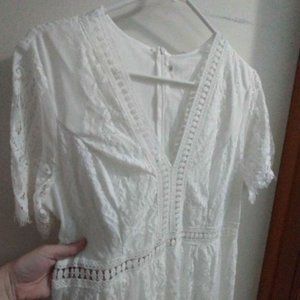 full length white lace boho dress